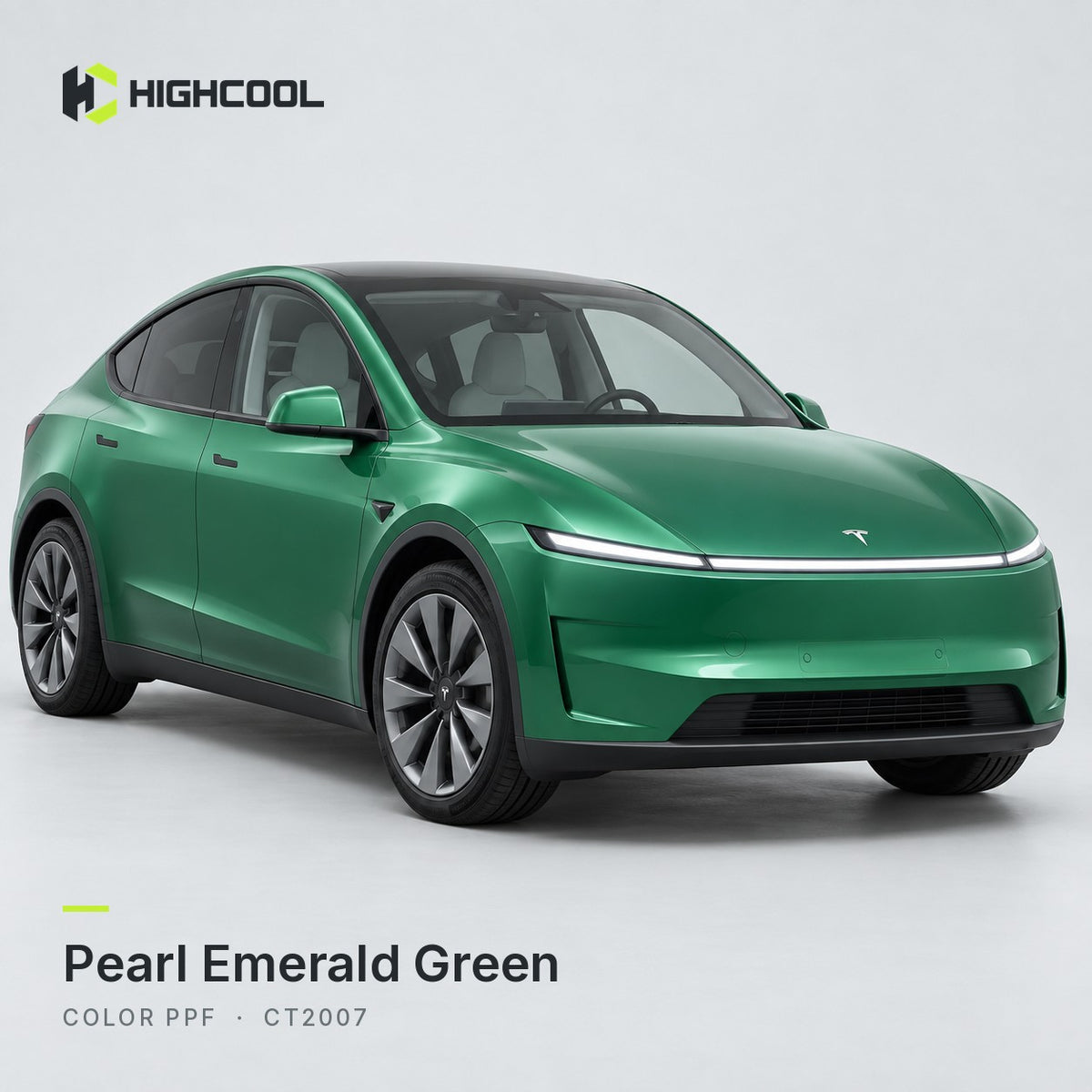 HIGHCOOL Pearl Emerald Green Color PPF (CT2007) on a car, studio rendering