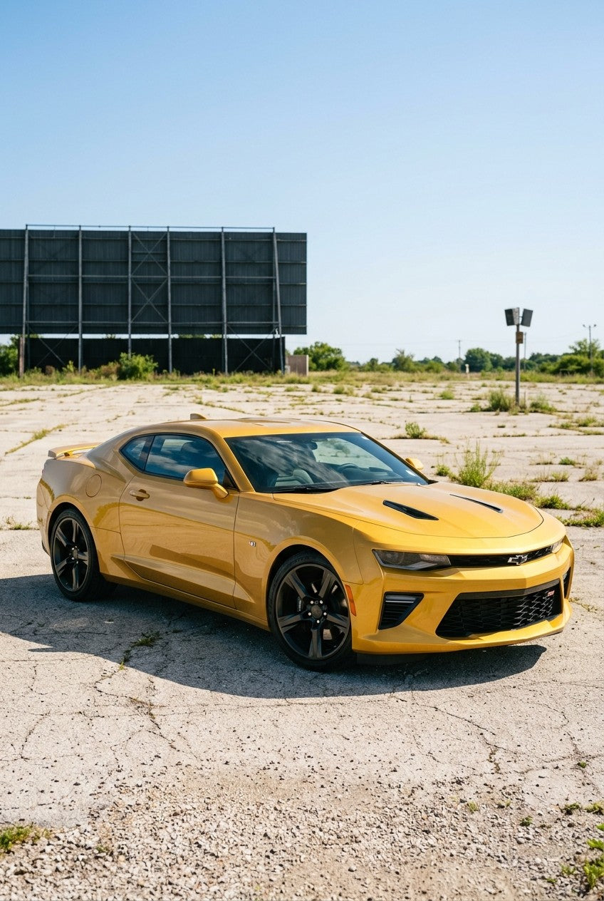 HIGHCOOL Pearl Maple Yellow Color PPF on a car in an outdoor setting, rendering