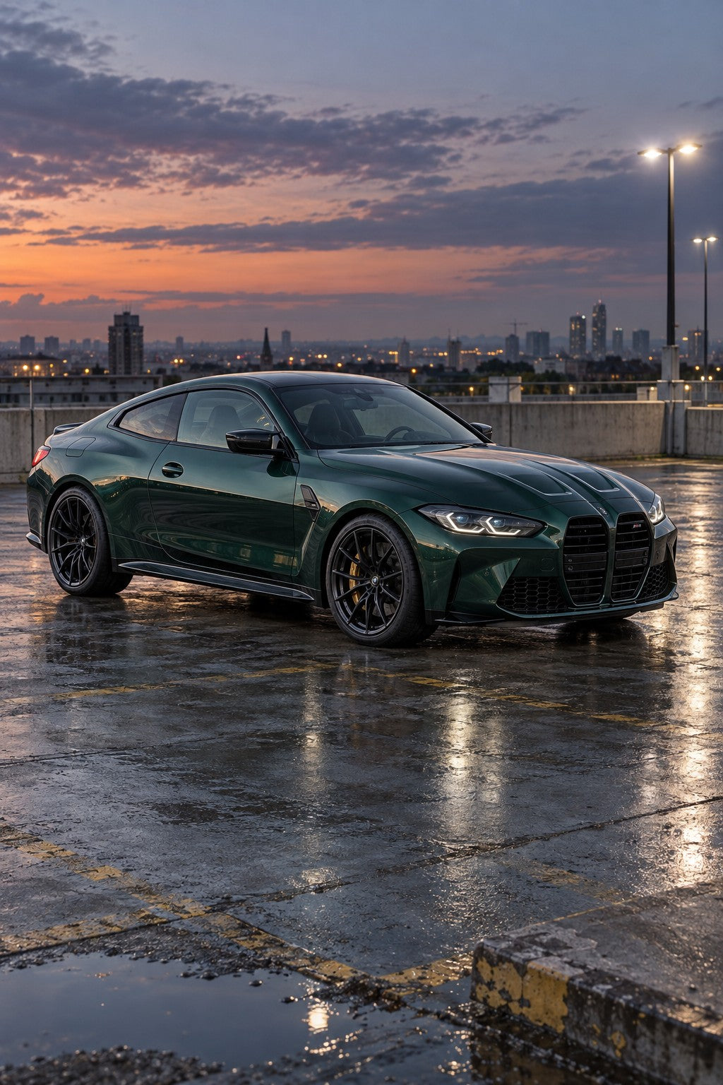 HIGHCOOL Pearl British Racing Green Color PPF, rendering of a wrapped car on location