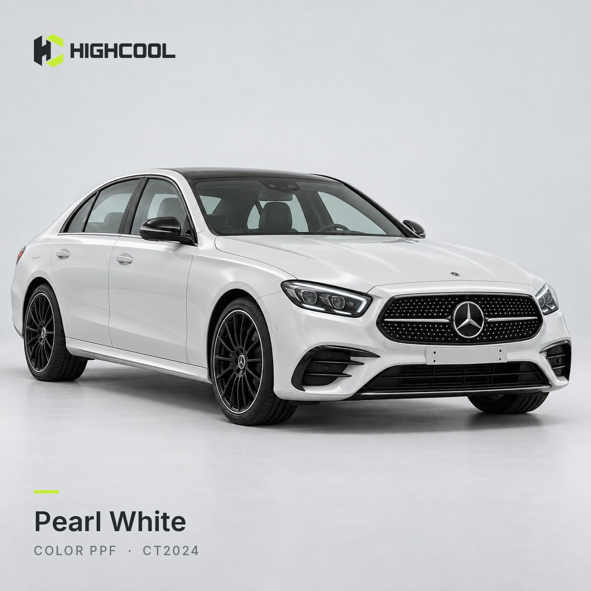HIGHCOOL Pearl White Color PPF (CT2024) on a car, studio rendering