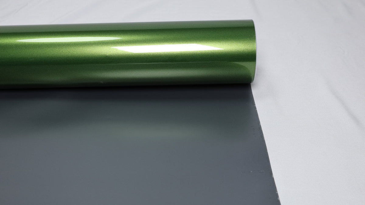 Roll of metallic green vinyl wrap film