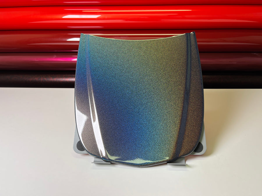 3D Rainbow Storm Grey Vinyl Wrap on a sample hood