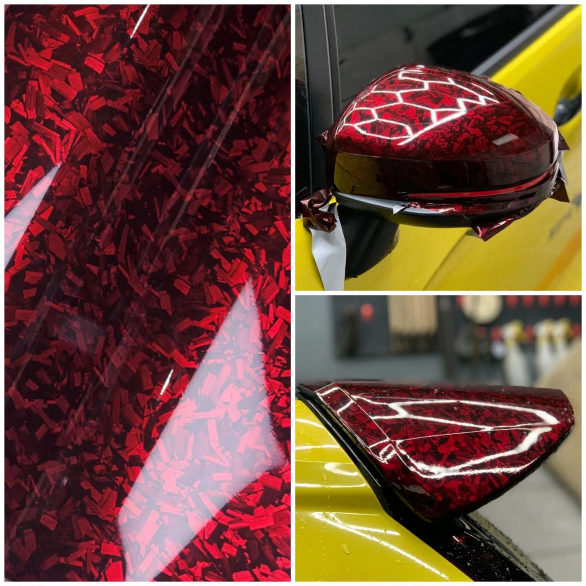 Forged Carbon Fiber Gloss Red Vinyl Wrap, detail view 2 | HIGHCOOL