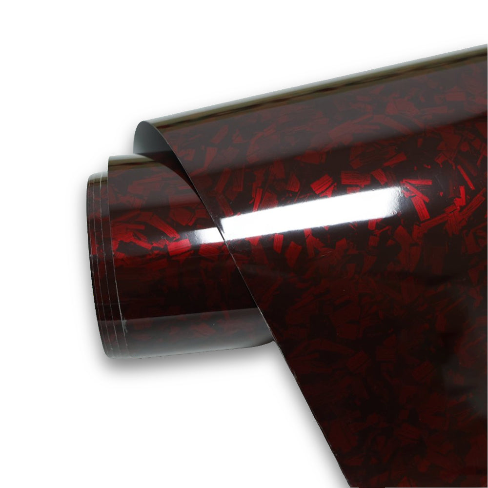 Forged Carbon Fiber Gloss Red Self Adhesive Bubble Free Vinyl Wrap Rolls for Car