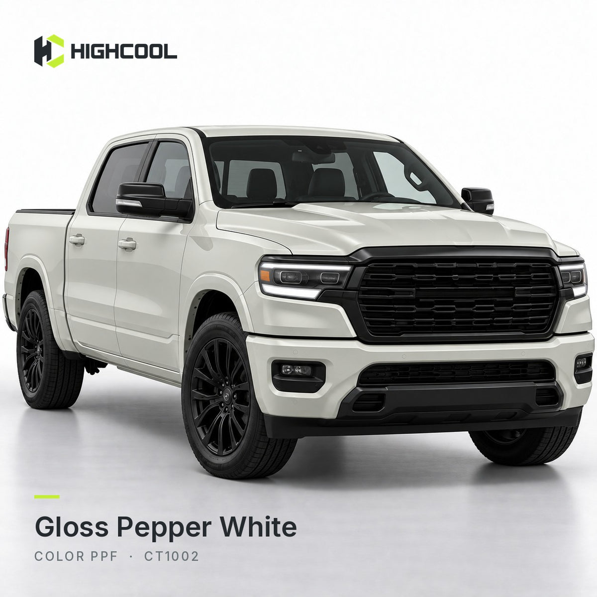 HIGHCOOL Gloss Pepper White Color PPF (CT1002) on a car, studio rendering