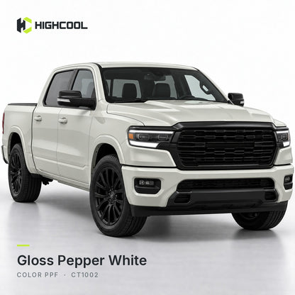 HIGHCOOL Gloss Pepper White Color PPF (CT1002) on a car, studio rendering