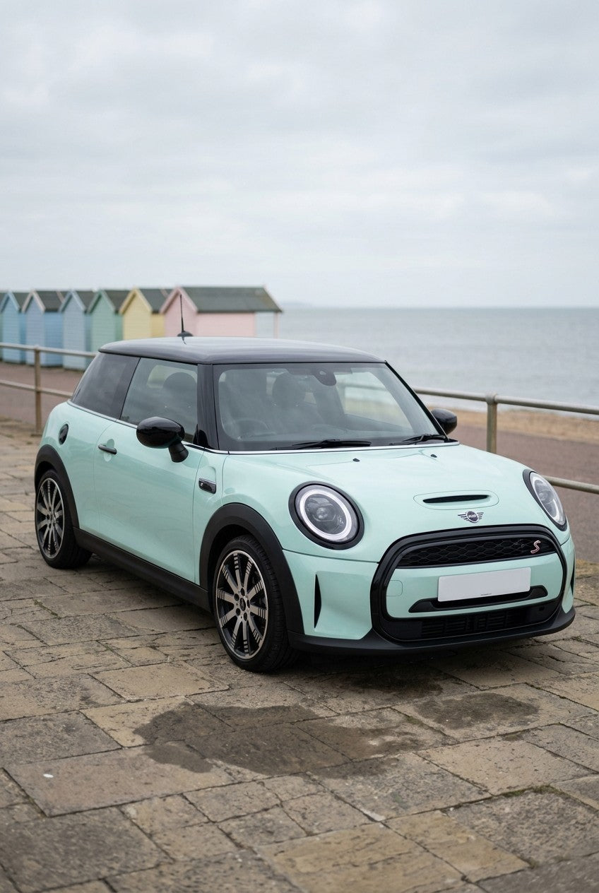 HIGHCOOL Gloss Robin Egg Blue Color PPF on a car in an outdoor setting, rendering