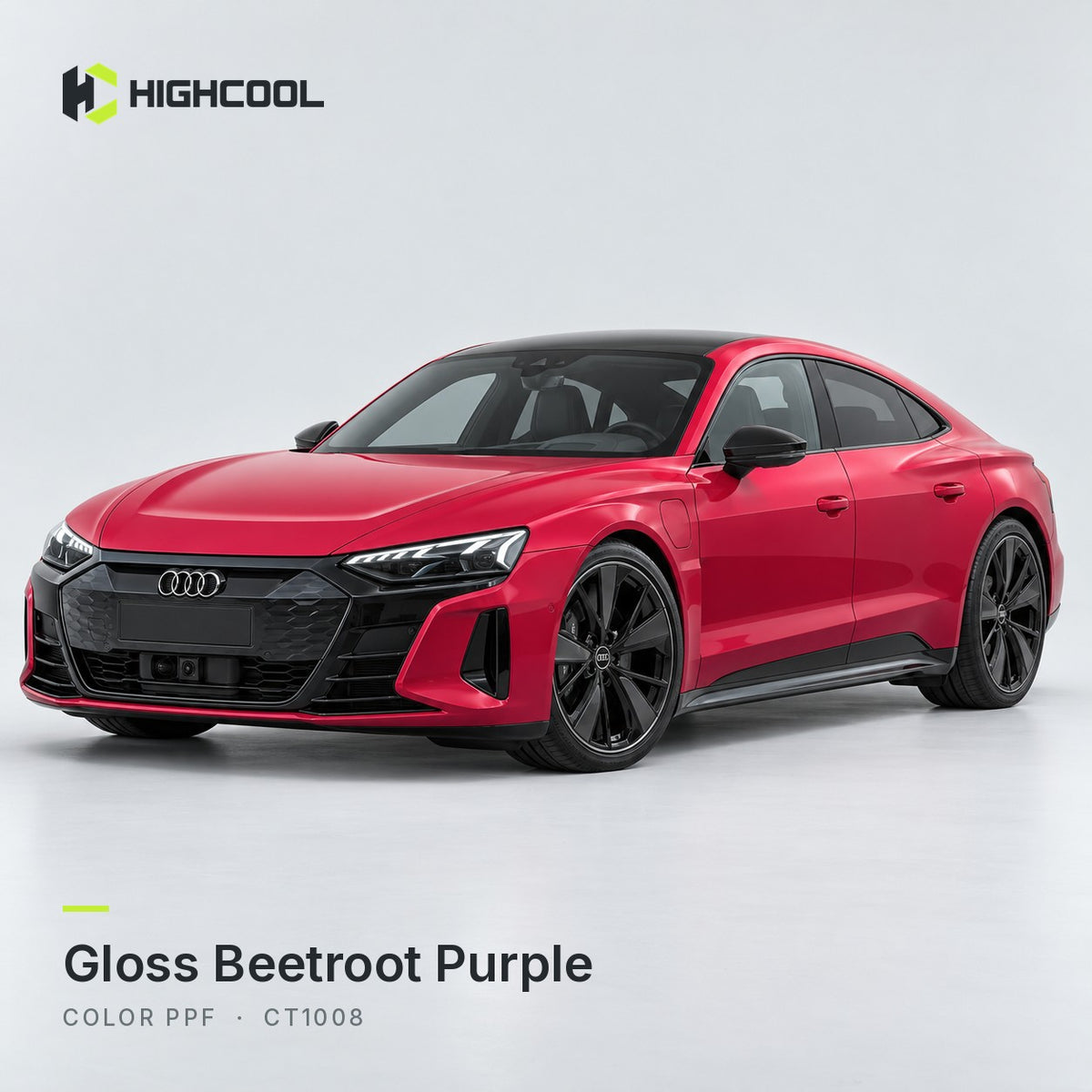 HIGHCOOL Gloss Beetroot Purple Color PPF (CT1008) on a car, studio rendering