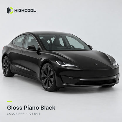 HIGHCOOL Gloss Piano Black Color PPF (CT1014) on a car, studio rendering