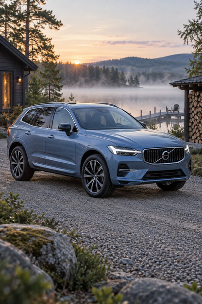 HIGHCOOL Gloss Porcelain Blue Color PPF, rendering of a wrapped car on location