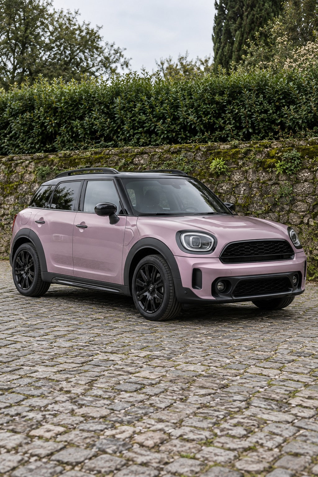 HIGHCOOL Gloss Latte Pink Color PPF, rendering of a wrapped car on location