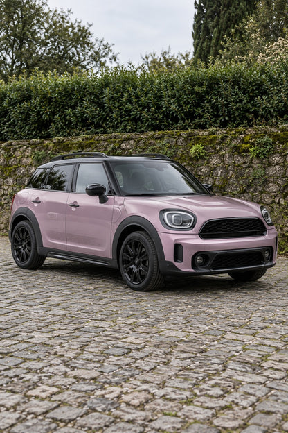 HIGHCOOL Gloss Latte Pink Color PPF, rendering of a wrapped car on location