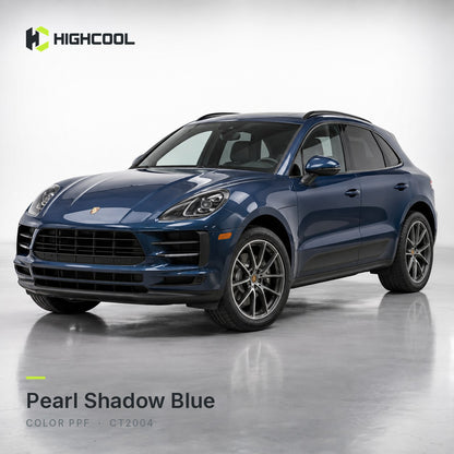 HIGHCOOL Pearl Shadow Blue Color PPF (CT2004) on a car, studio rendering