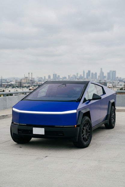 HIGHCOOL Pearl Sapphire Blue Color PPF on a car in an outdoor setting, rendering