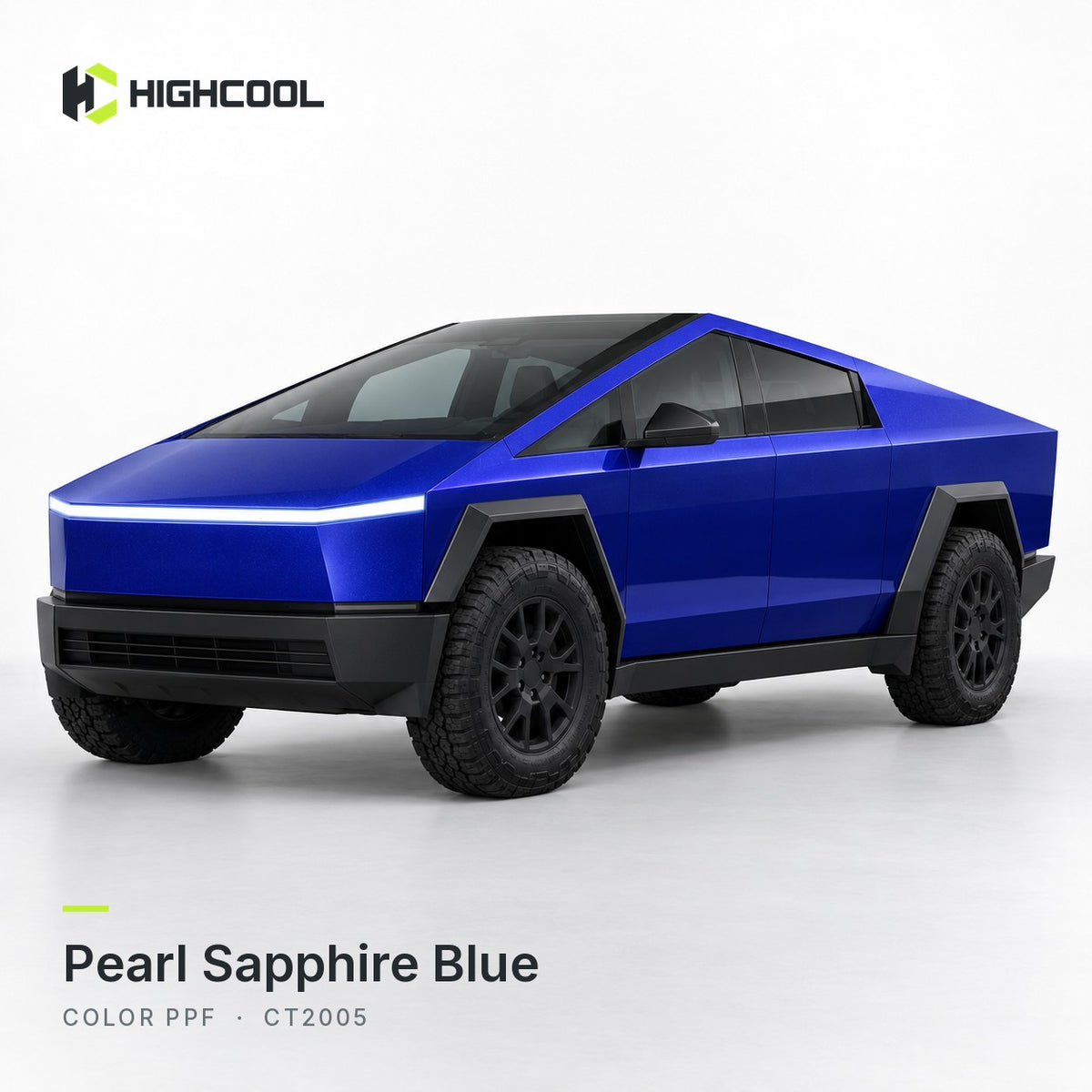 HIGHCOOL Pearl Sapphire Blue Color PPF (CT2005) on a car, studio rendering