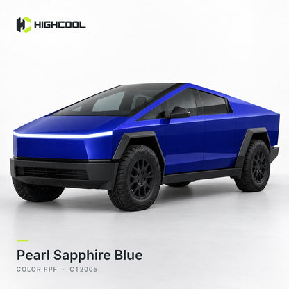 HIGHCOOL Pearl Sapphire Blue Color PPF (CT2005) on a car, studio rendering