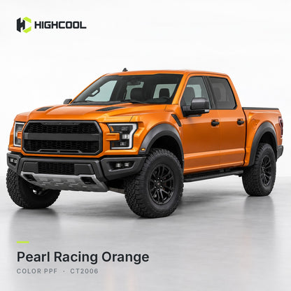 HIGHCOOL Pearl Racing Orange Color PPF (CT2006) on a car, studio rendering
