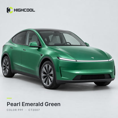 HIGHCOOL Pearl Emerald Green Color PPF (CT2007) on a car, studio rendering