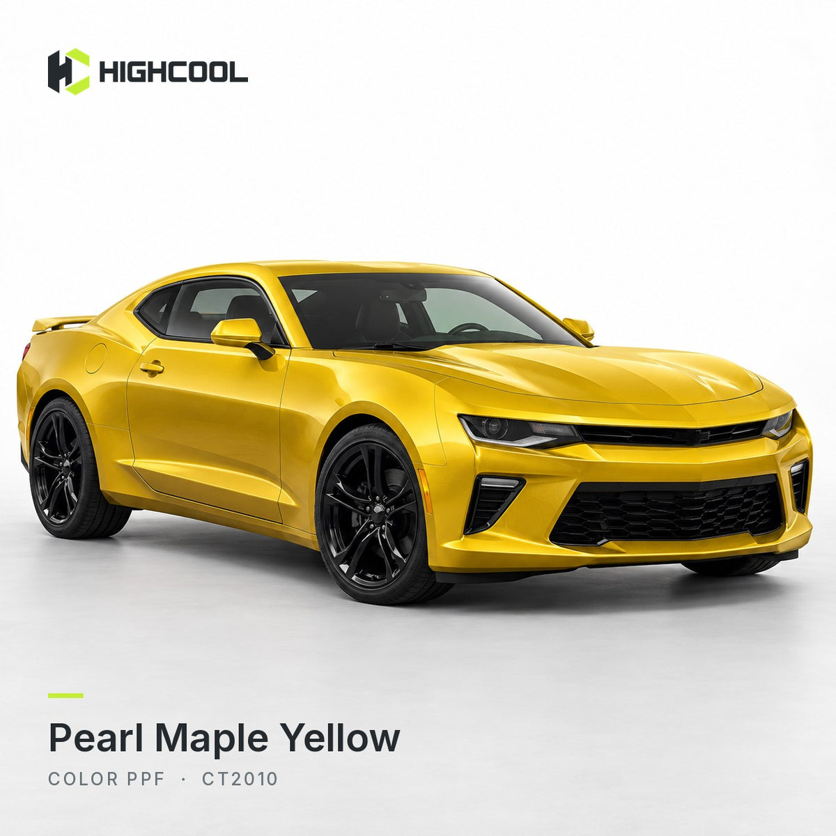 HIGHCOOL Pearl Maple Yellow Color PPF (CT2010) on a car, studio rendering