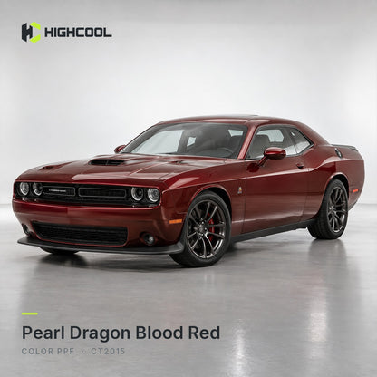 HIGHCOOL Pearl Dragon Blood Red Color PPF (CT2015) on a car, studio rendering