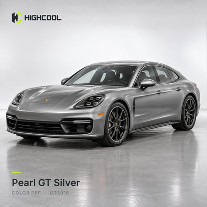 HIGHCOOL Pearl GT Silver Color PPF (CT2016) on a car, studio rendering