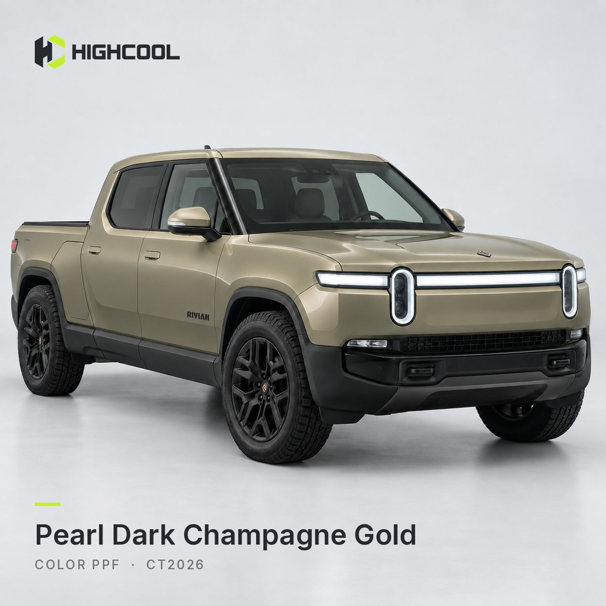 HIGHCOOL Pearl Dark Champagne Gold Color PPF (CT2026) on a car, studio rendering