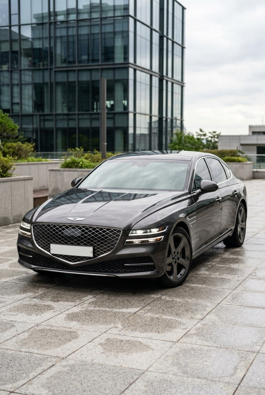HIGHCOOL Pearl Ceramic Black Color PPF on a car in an outdoor setting, rendering