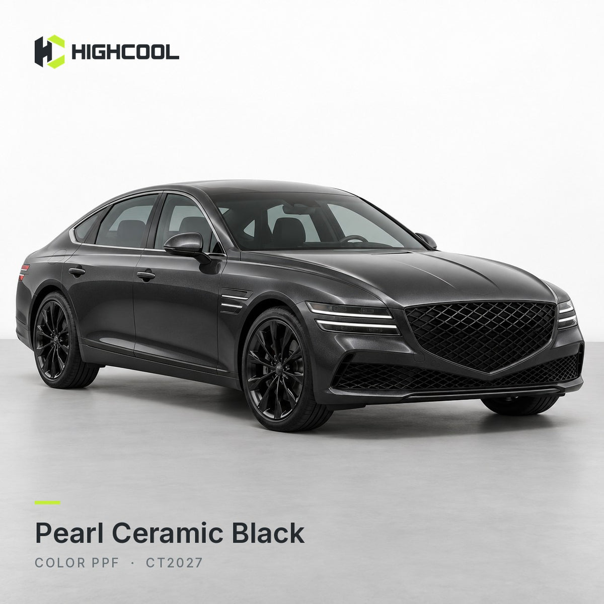HIGHCOOL Pearl Ceramic Black Color PPF (CT2027) on a car, studio rendering