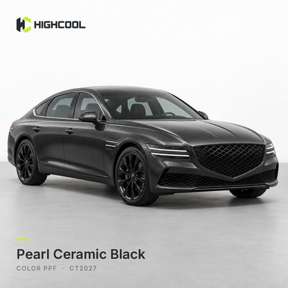HIGHCOOL Pearl Ceramic Black Color PPF (CT2027) on a car, studio rendering