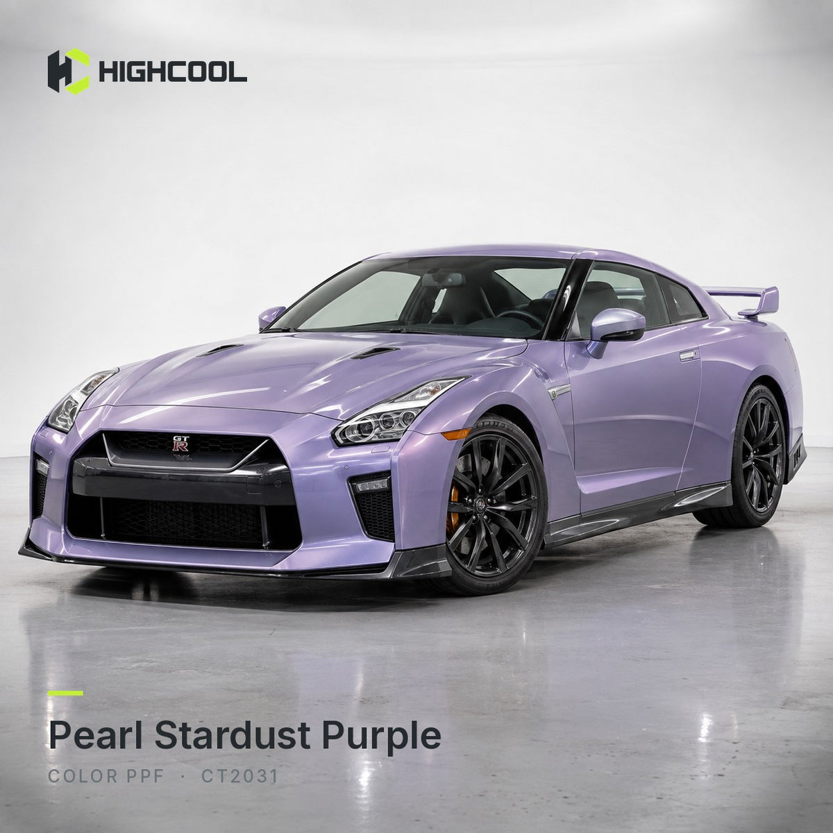 HIGHCOOL Pearl Stardust Purple Color PPF (CT2031) on a car, studio rendering