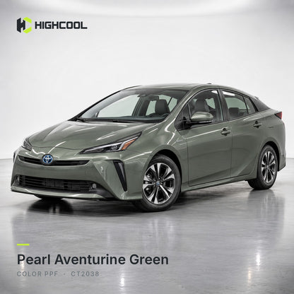 HIGHCOOL Pearl Aventurine Green Color PPF (CT2038) on a car, studio rendering