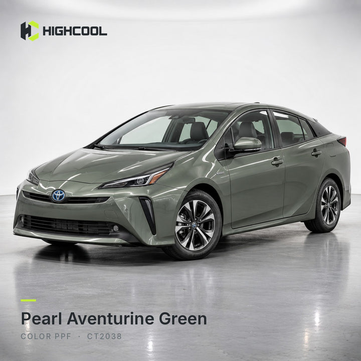 HIGHCOOL Pearl Aventurine Green Color PPF (CT2038) on a car, studio rendering