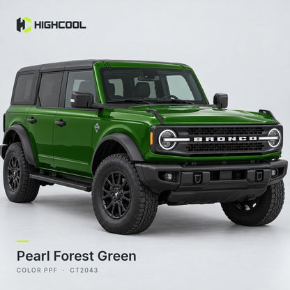 HIGHCOOL Pearl Forest Green Color PPF (CT2043) on a car, studio rendering