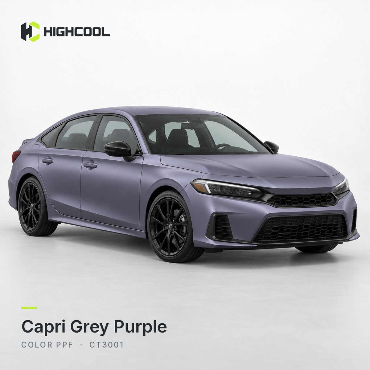 HIGHCOOL Capri Grey Purple Color PPF (CT3001) on a car, studio rendering