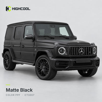 HIGHCOOL Matte Black Color PPF (CT3007) on a car, studio rendering