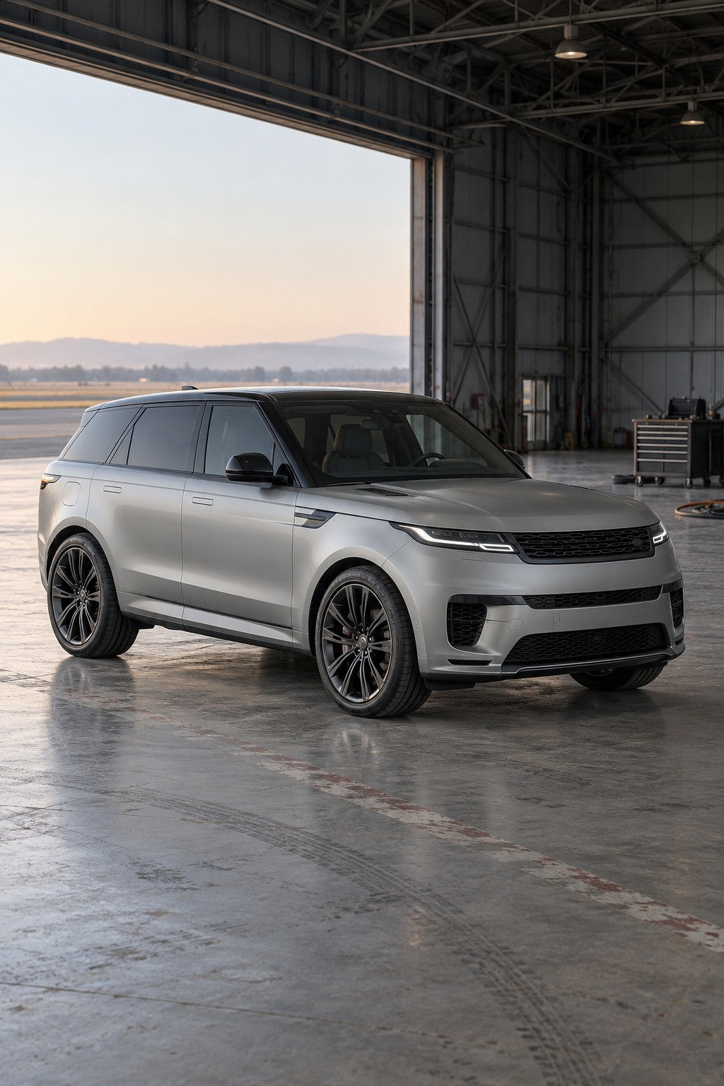 HIGHCOOL Satin Metallic Silver Color PPF, rendering of a wrapped car on location