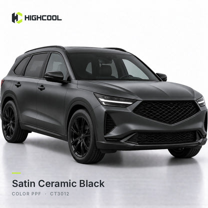 HIGHCOOL Satin Ceramic Black Color PPF (CT3012) on a car, studio rendering