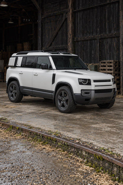 HIGHCOOL Satin Piano White Color PPF, rendering of a wrapped car on location
