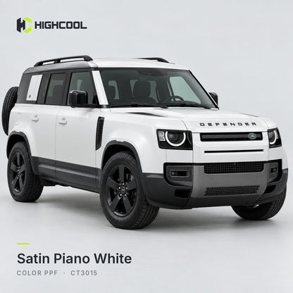 HIGHCOOL Satin Piano White Color PPF (CT3015) on a car, studio rendering