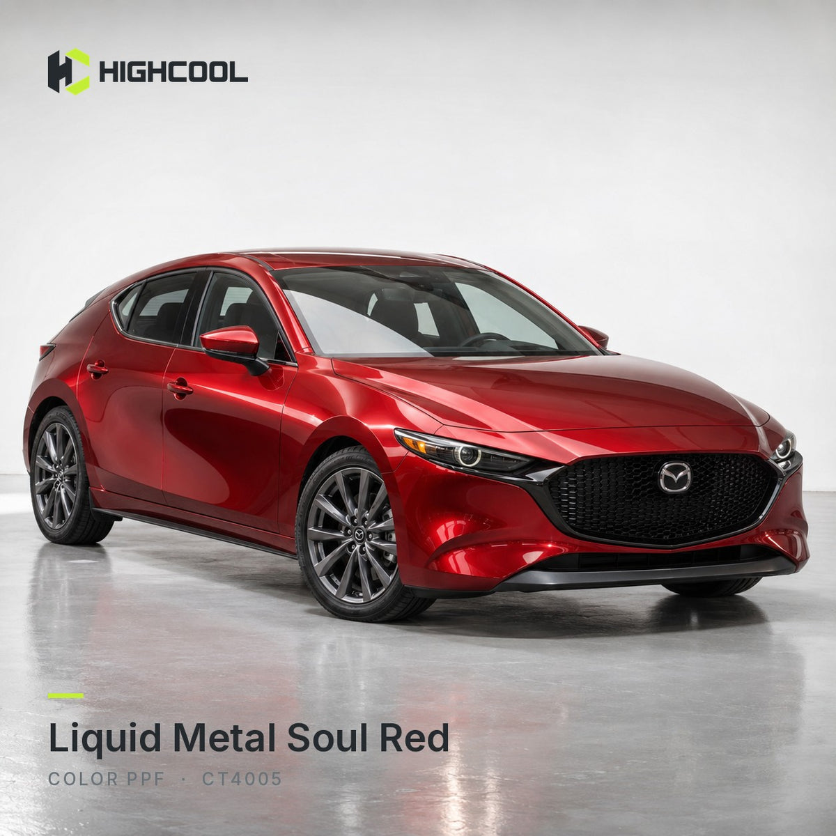 HIGHCOOL Liquid Metal Soul Red Color PPF (CT4005) on a car, studio rendering