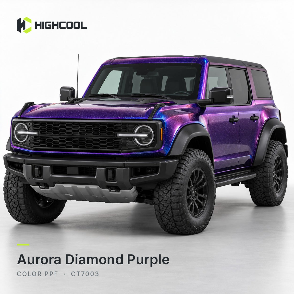 HIGHCOOL Aurora Diamond Purple Color PPF (CT7003) on a car, studio rendering