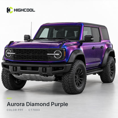HIGHCOOL Aurora Diamond Purple Color PPF (CT7003) on a car, studio rendering
