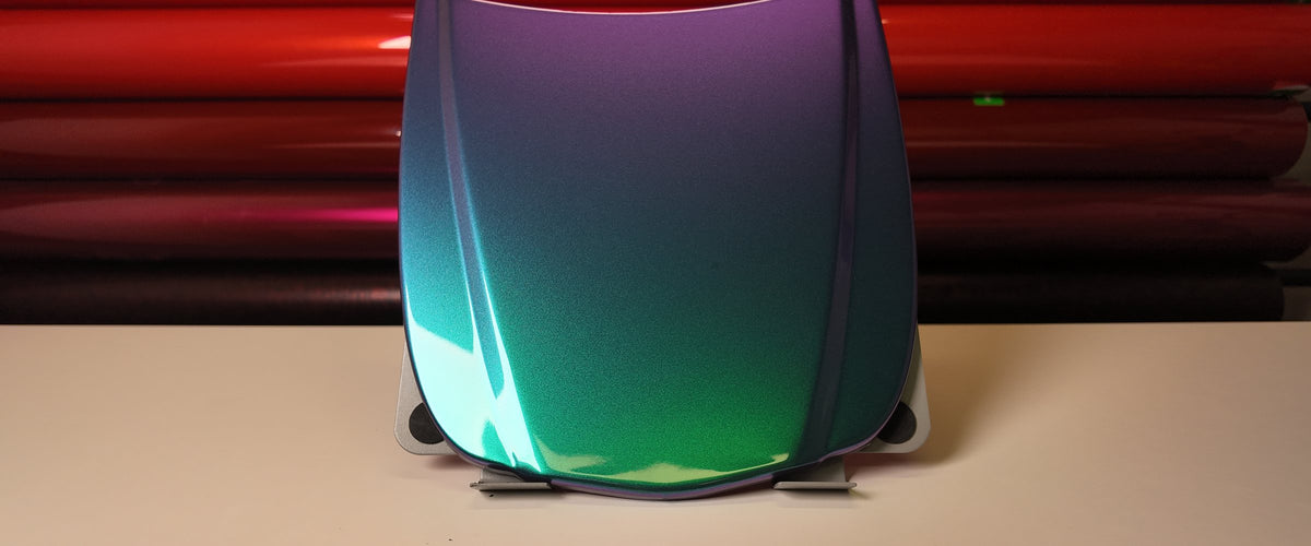 Color shift vinyl wrap on a sample hood
